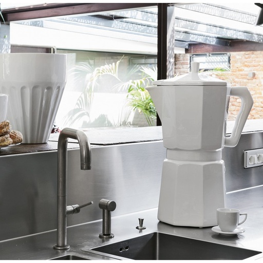 [Q204 BI] Cafetera Moka gigante blanca